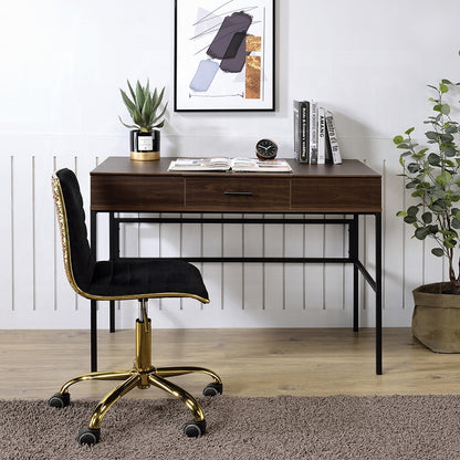 Oak and Black USB Writing Desk with Single Storage Drawer