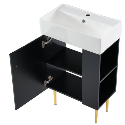 Modern 21.6" Black Bathroom Vanity with Ceramic Sink and Right-Side Storage Cabinet