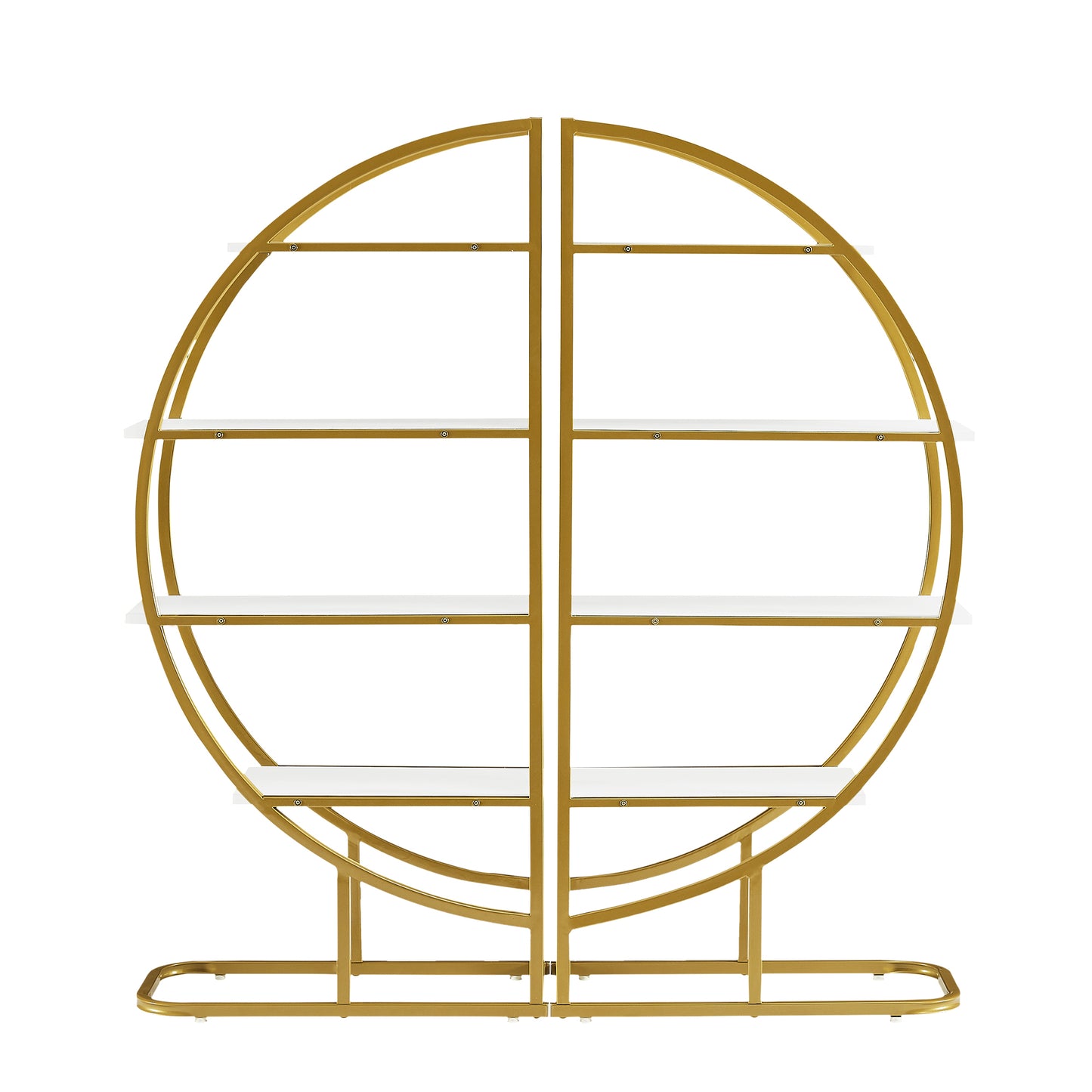 Modern 4-Tier Round Open Bookshelf with Gold Metal Frame and Adjustable Placement Options