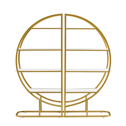 Modern 4-Tier Round Open Bookshelf with Gold Metal Frame and Adjustable Placement Options