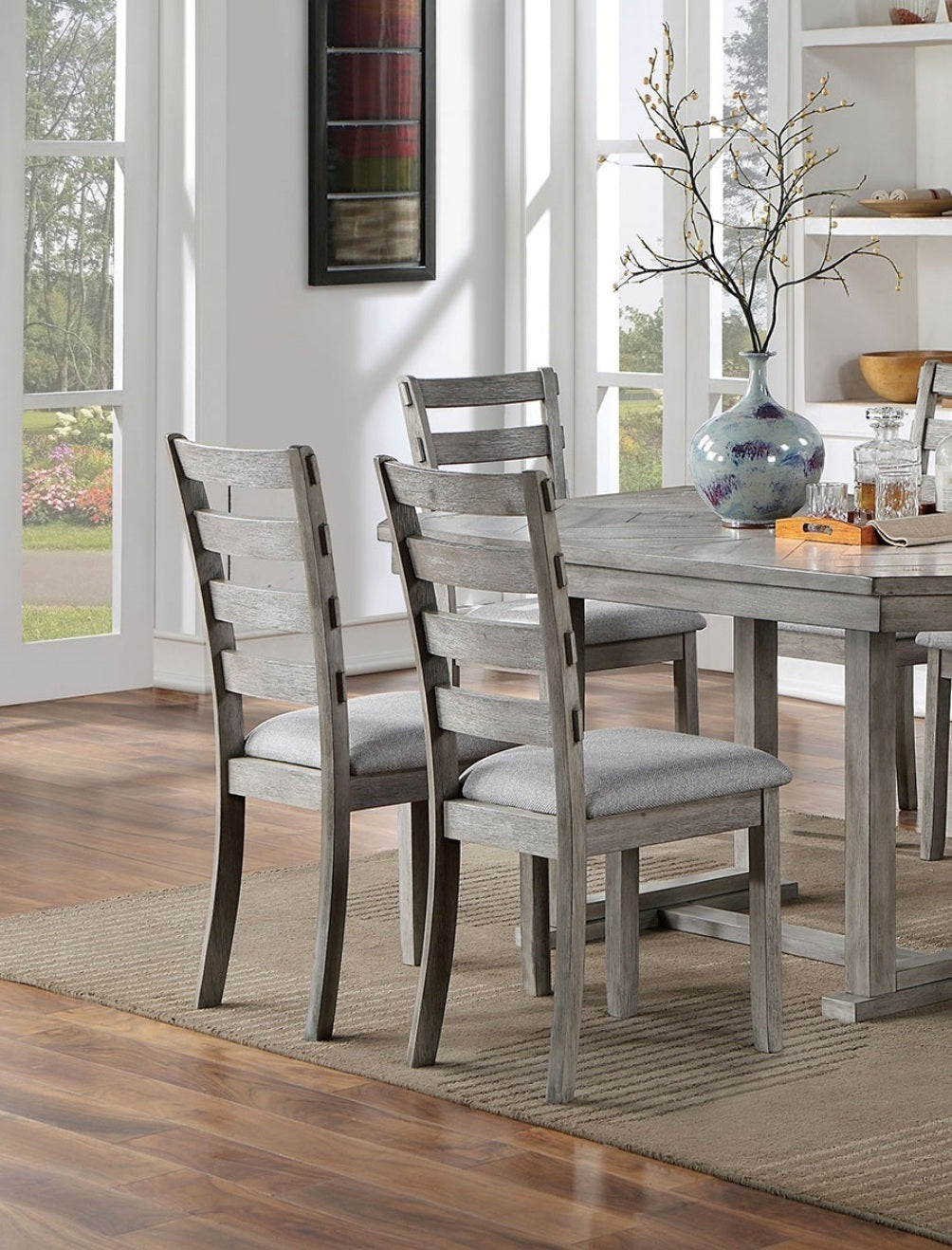 Dining Set With Six Fabric Chairs 7 Piece Gray Finish