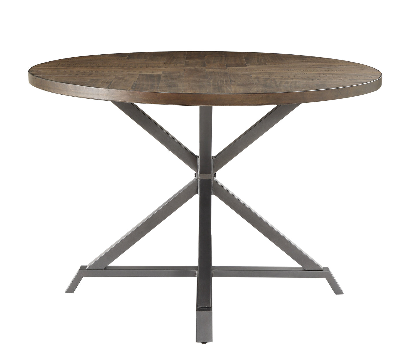 Industrial Round Dining Table 45in Rustic Burnished Brown