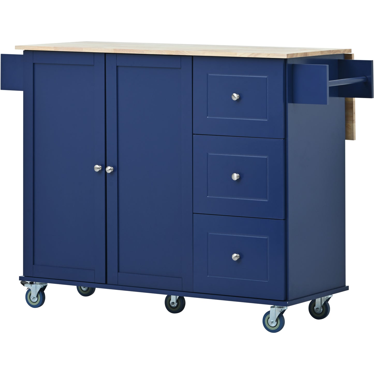 Versatile Rolling Kitchen Cart with Drop Leaf - Sturdy Solid Wood Top, Locking Wheels & Ample Storage (Dark Blue)