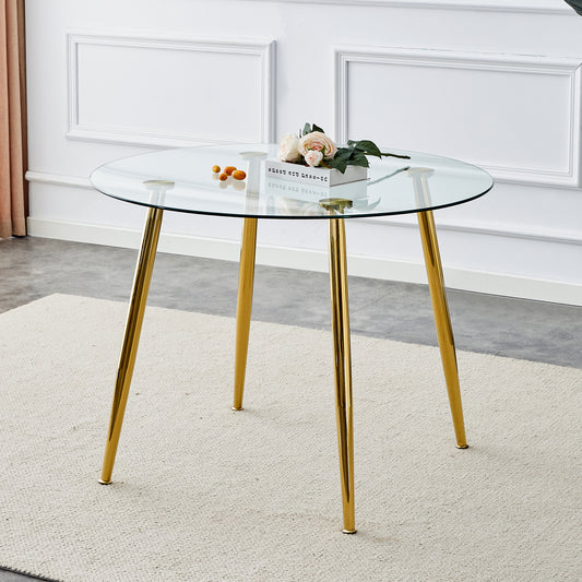 Circular Glass Dining Table 40 Inch Minimalist Gold Plated Legs