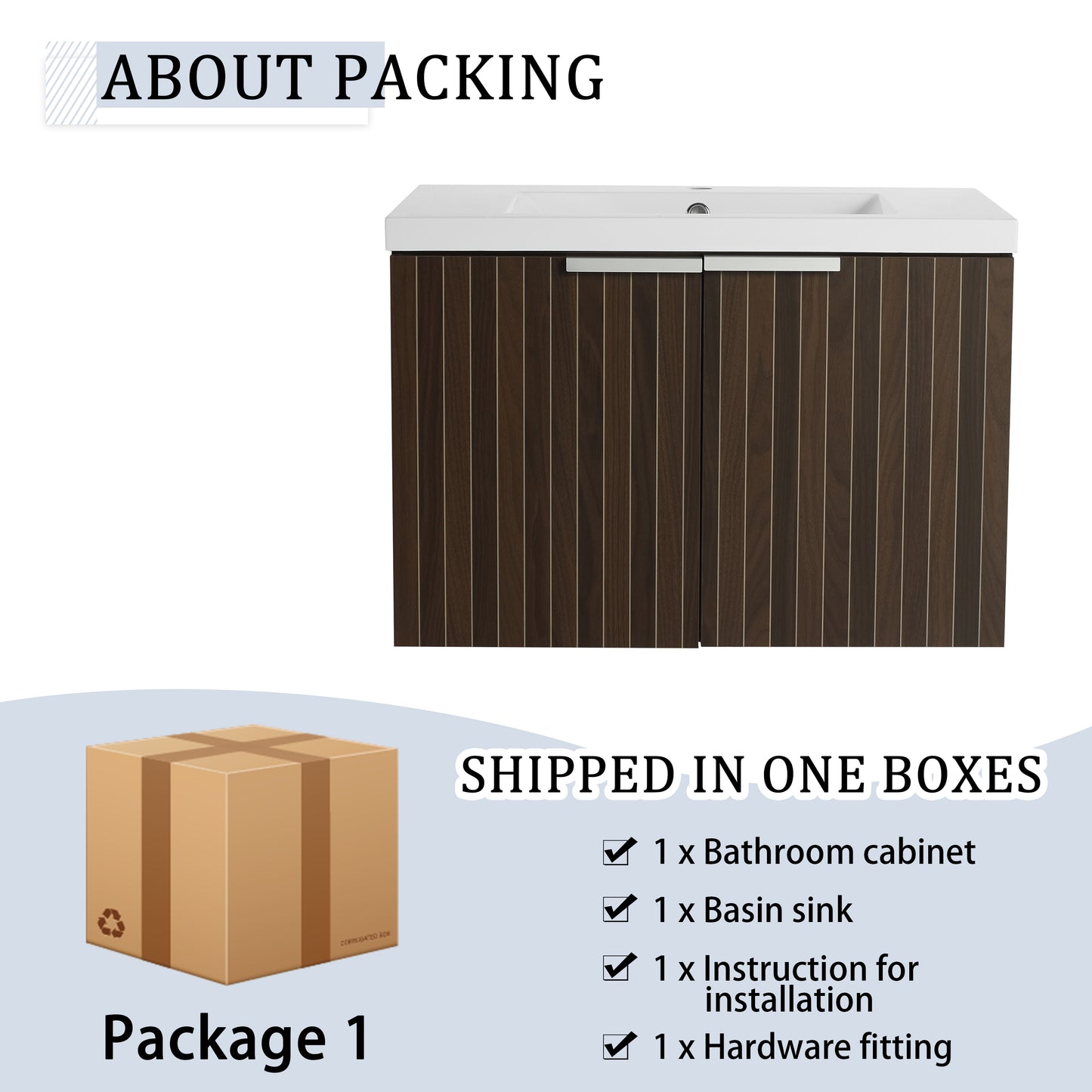 30-Inch Wall-Mounted Modern Bathroom Vanity with Eco-Friendly Resin Sink and Soft-Close Doors