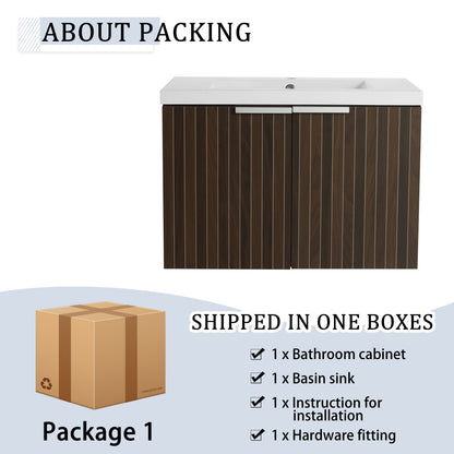 30-Inch Wall-Mounted Modern Bathroom Vanity with Eco-Friendly Resin Sink and Soft-Close Doors