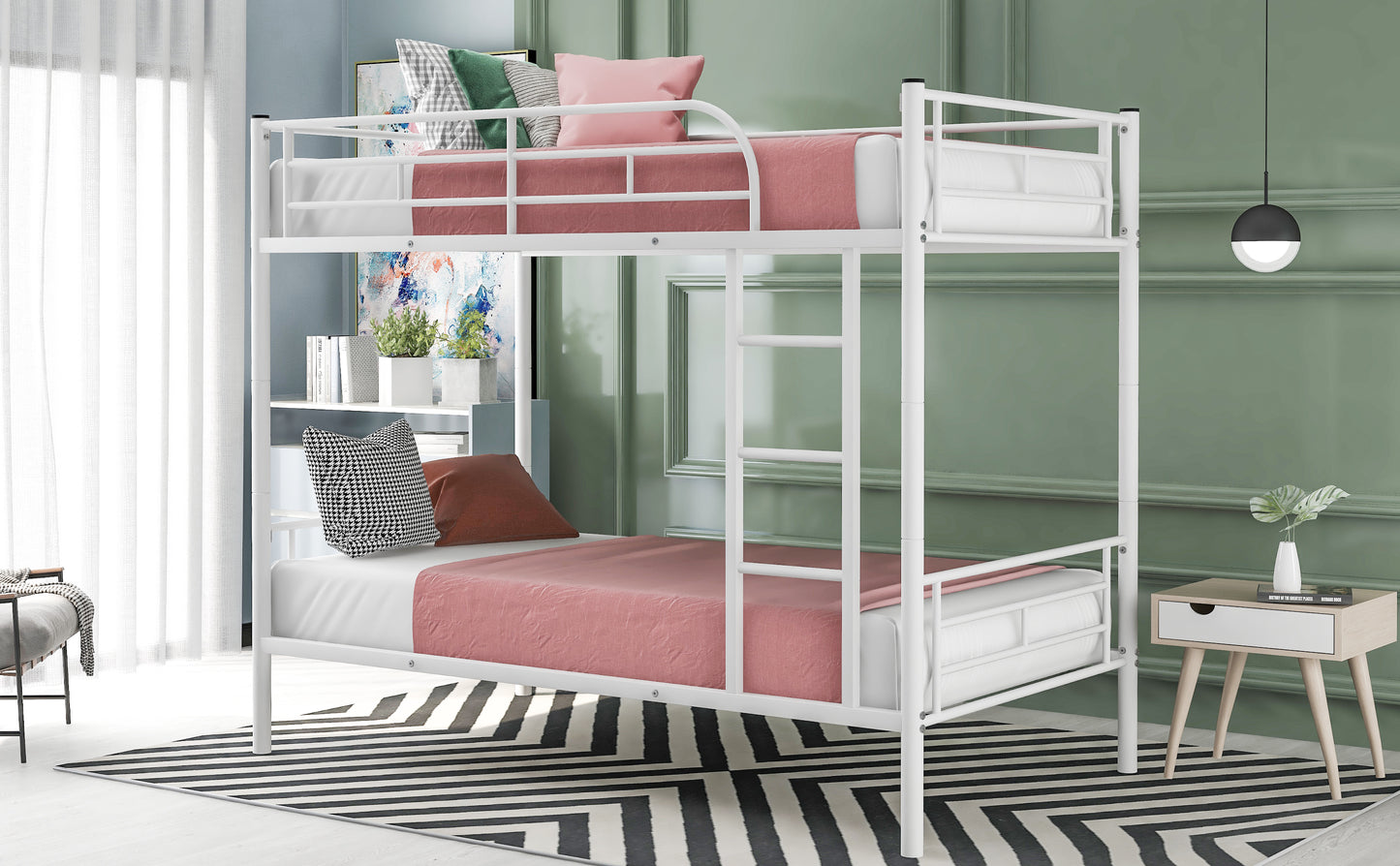 Stylish White Twin Over Twin Metal Bunk Bed for Space-Saving Solutions