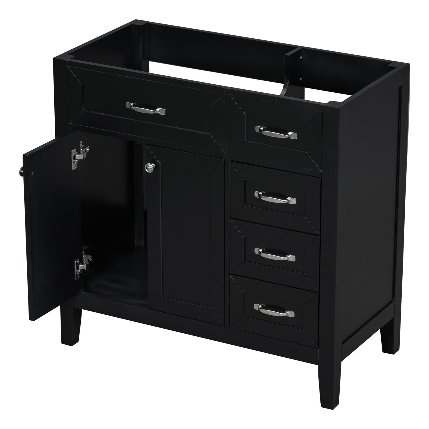 Modern 36" Black Bathroom Vanity Base Cabinet with Drawers, Solid Wood & MDF Construction