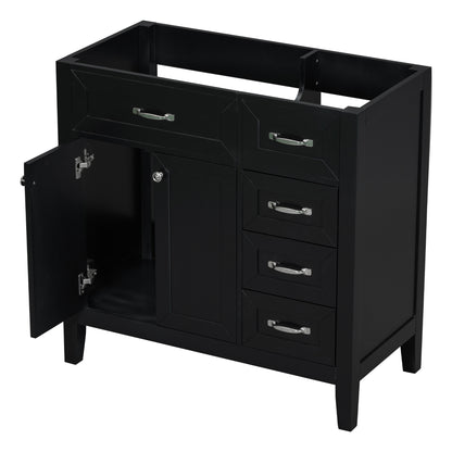 Modern 36" Black Bathroom Vanity Base Cabinet with Drawers, Solid Wood & MDF Construction