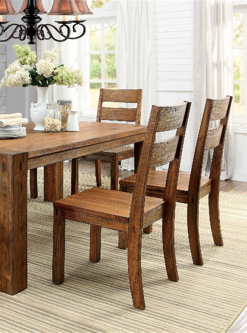 Solid Wood Dining Chairs, Panel Back, Rustic Style, Set of 2 for Kitchen, Wood Seat, Dark Oak