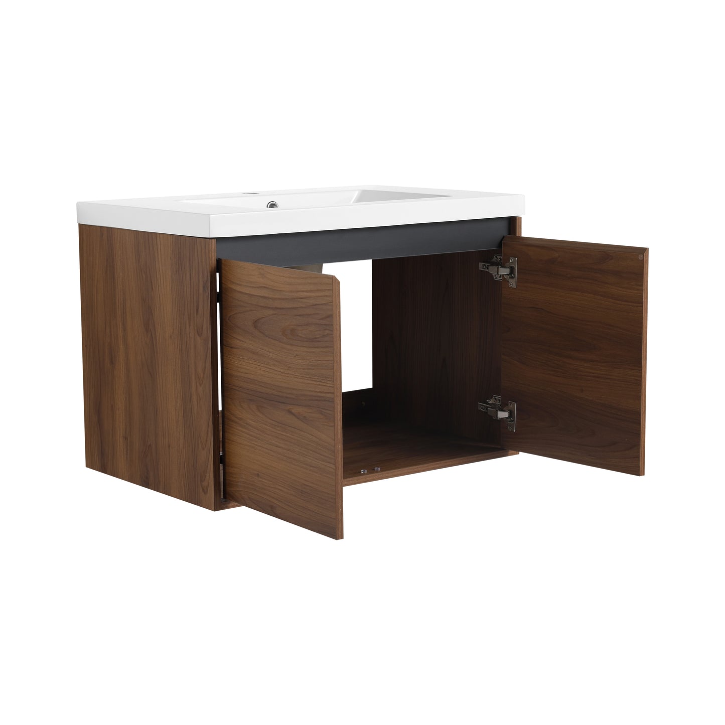 30-Inch LEVISTAR Brown Engineered Wood Bathroom Vanity with Resin Sink and Dual Door Storage Cabinet