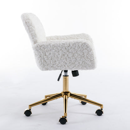 Elegant Beige Velvet Office Chair with Golden Base and Adjustable Recline, Swivel Desk & Vanity Chair