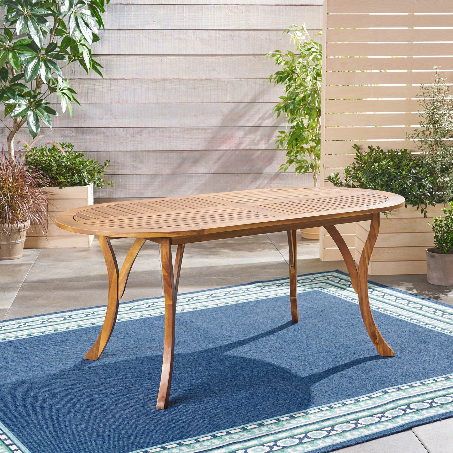 Acacia Wood 70in Outdoor Dining Table For Patio Teak Finish