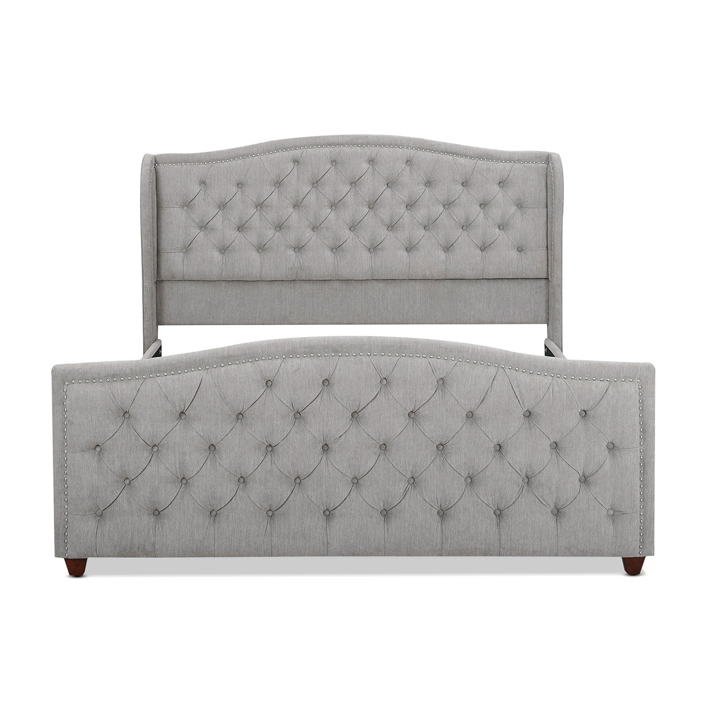 Marcella King Size Upholstered Shelter Headboard Bed Set in Silver Grey
