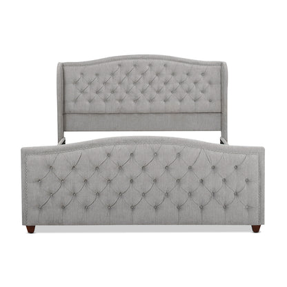 Marcella King Size Upholstered Shelter Headboard Bed Set in Silver Grey