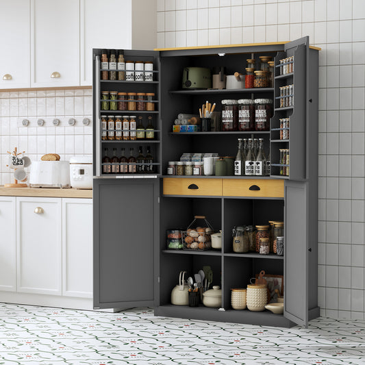 40.2"x20"x71.3" Modern High Kitchen Pantry - Spacious Storage Cabinet with Adjustable Shelves & Drawers in Gray
