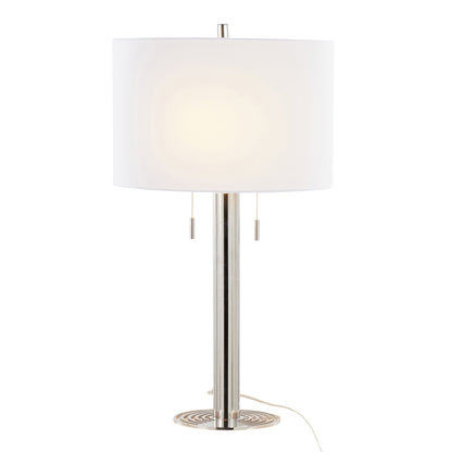 Contemporary Metal Table Lamp Set of 2, 29-Inch Tall, Linen Shade, Pull-Chain, Polished Nickel