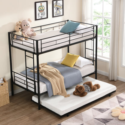 Black Metal Bunk Bed with Trundle for Space-Saving Comfort