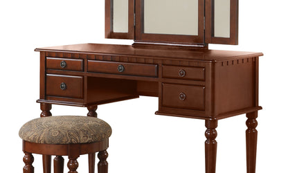 Contemporary Bedroom Vanity Set with Foldable Mirror, Drawer Storage, and Stool - Space-Saving Makeup Vanity Cherry