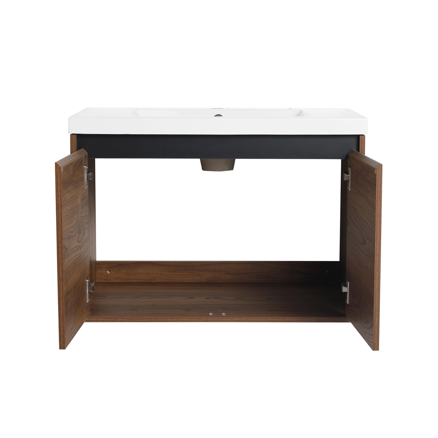 30-Inch LEVISTAR Brown Engineered Wood Bathroom Vanity with Resin Sink and Dual Door Storage Cabinet