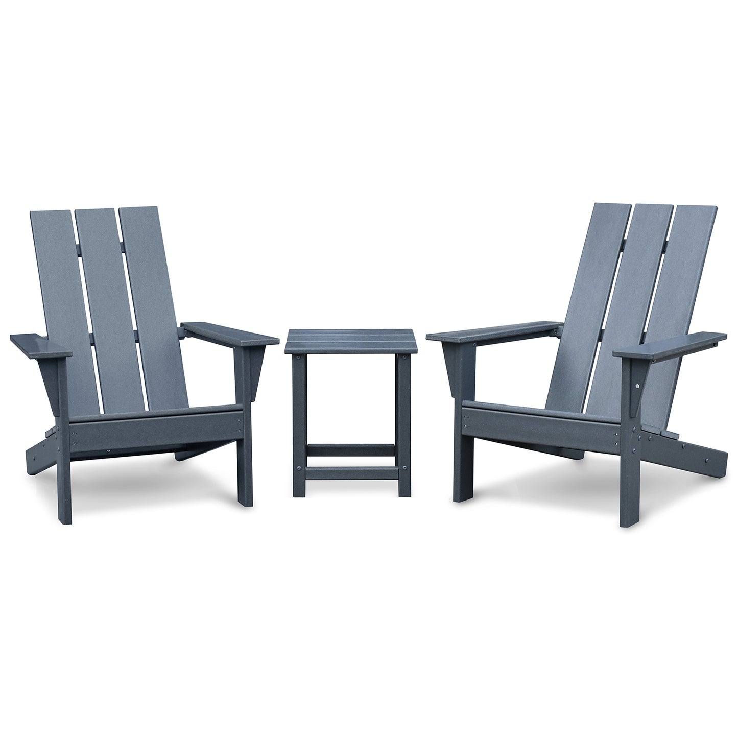 Adirondack Chair Set With 2 Chairs And Table HDPE Patio Furniture Ergonomic Design UV Resistant Grey