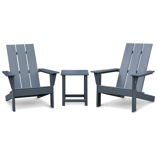 Adirondack Chair Set With 2 Chairs And Table HDPE Patio Furniture Ergonomic Design UV Resistant Grey