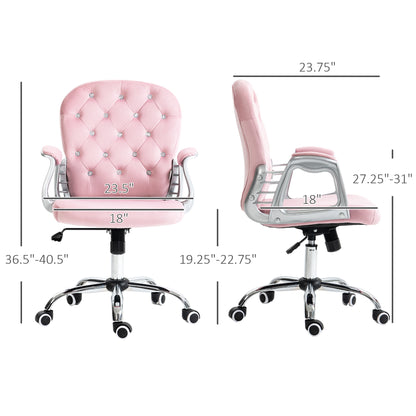 Pink Velvet Adjustable Office Chair with Padded Armrests and Swivel Wheels