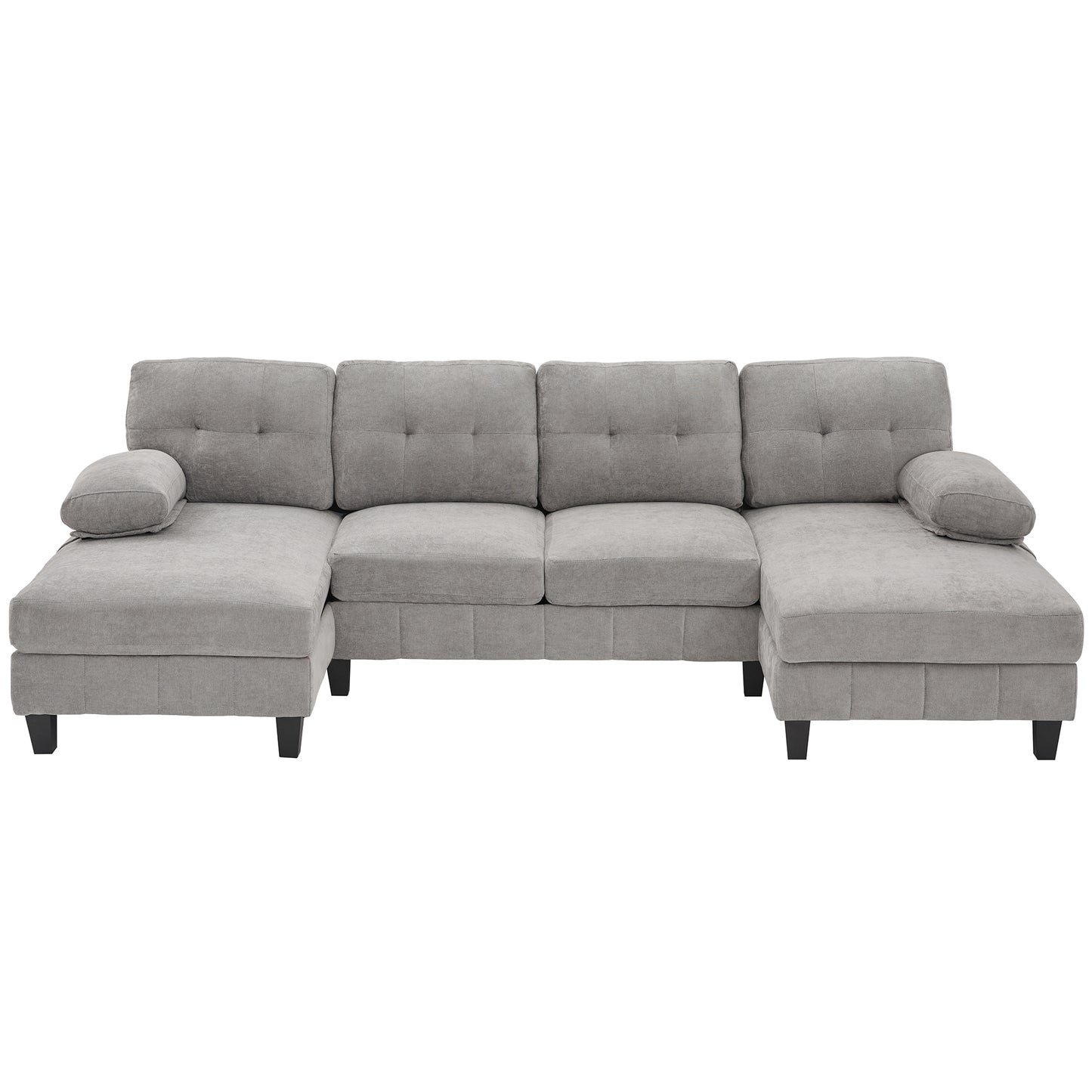 U-Shaped Sectional Sofa with Dual Chaise, 103.5 in, Chenille Upholstery, Tufted Back, 4-Seater Grey