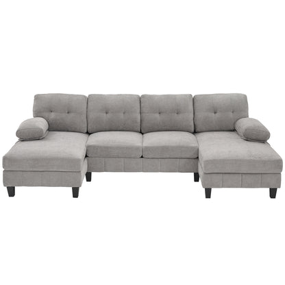 U-Shaped Sectional Sofa with Dual Chaise, 103.5 in, Chenille Upholstery, Tufted Back, 4-Seater Grey