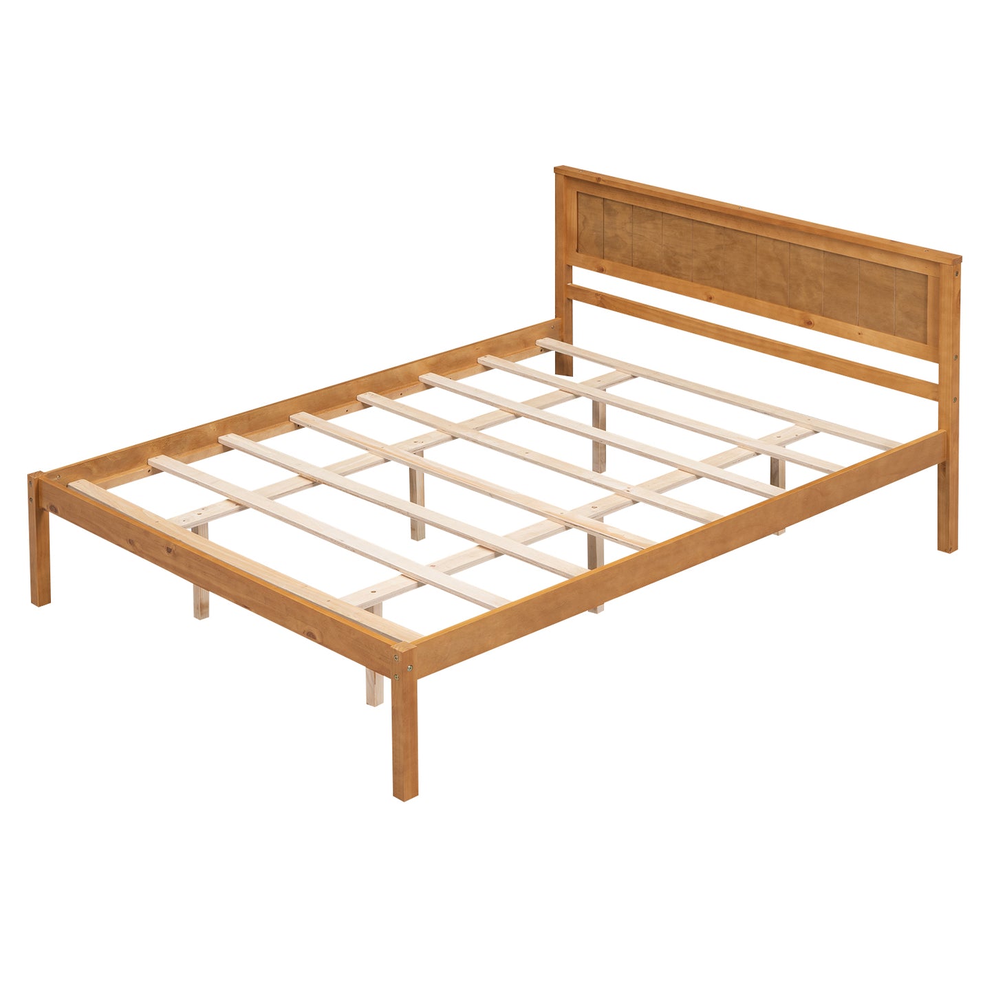 Elegant Oak Platform Bed Frame with Headboard - No Box Spring Required, Queen Size