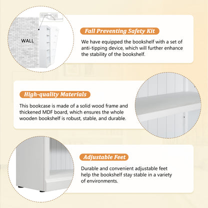 Modern 5-Tier White Wooden Bookcase with Adjustable Shelves for Home and Office Storage