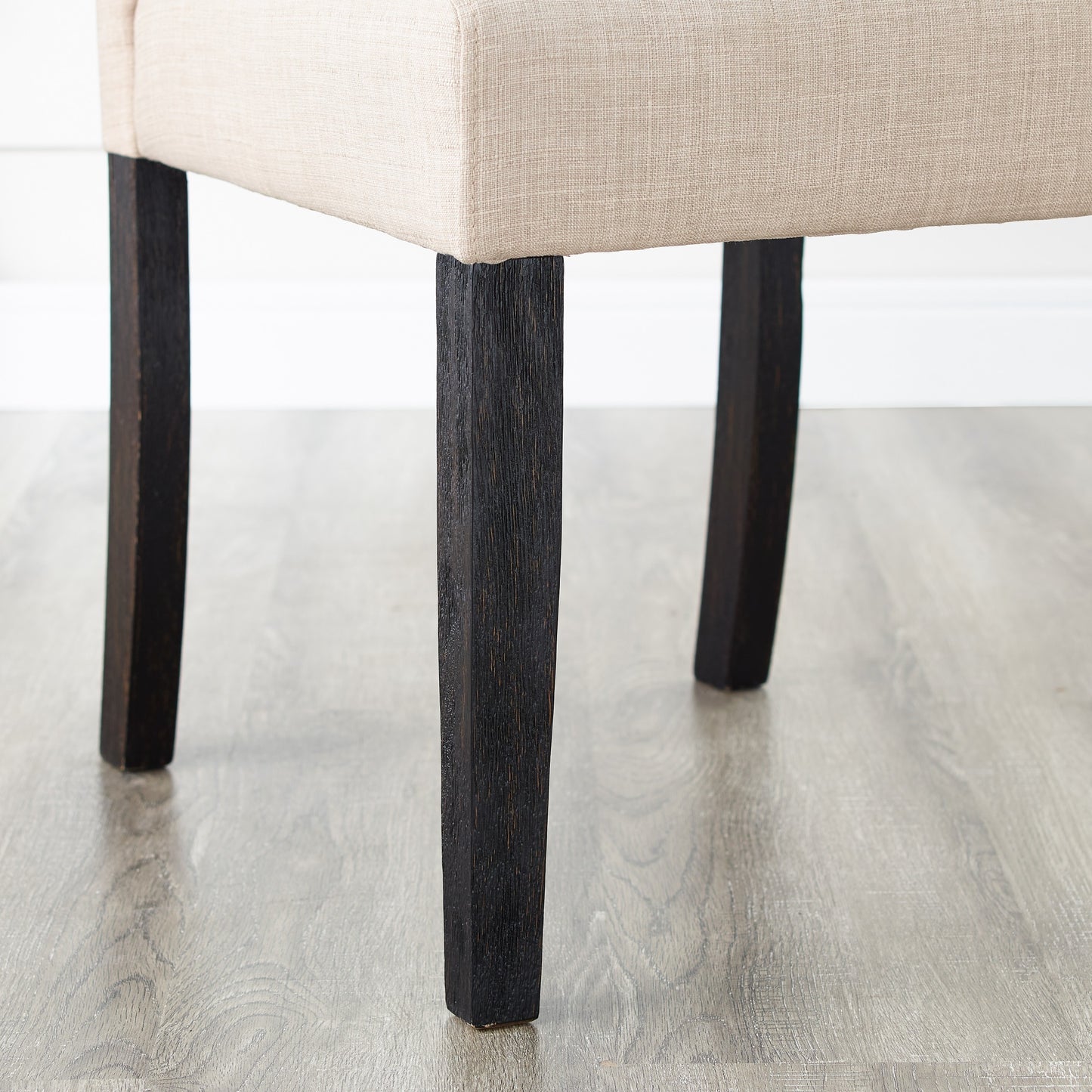 Dining Set Table Four Chairs Wood Dark Wash Turned Legs Tan