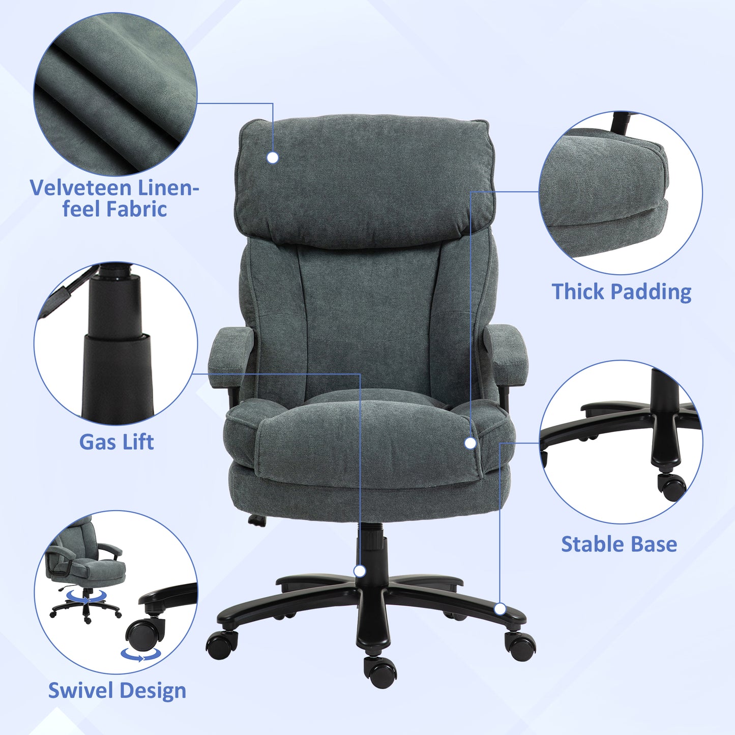 HOMCOM Heavy-Duty Executive Office Chair for Big and Tall Users, Supports Up to 450 lbs, Gray High Back Desk Chair with Swivel Wheels