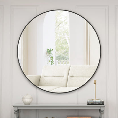 39-Inch Black Round Metal Framed Mirror for Bathroom, Living Room, and Bedroom Décor