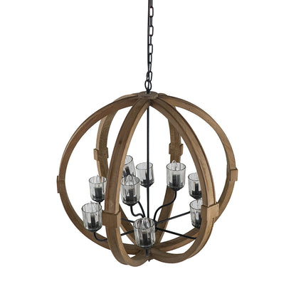 9-Light Globe Wood Chandelier with Adjustable Chain for Kitchen, Dining 31.5in Bulbs Not Included Brown