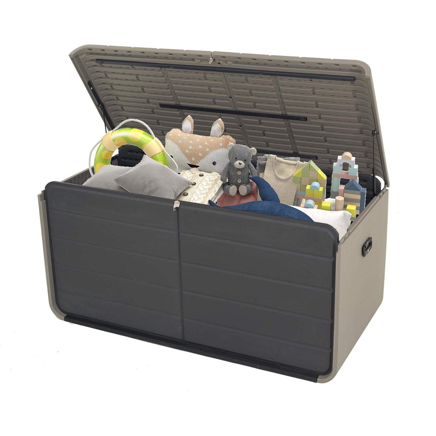 Resin Deck Box 160 Gallon Lockable Outdoor Storage Container For Patio Furniture Tools Pool Supplies Waterproof Gray