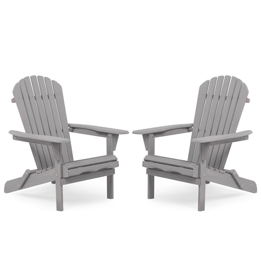 Outdoor Cedar Wood Adirondack Chair Set of 2 for Garden and Patio Comfortable Slat Back 31 Inch Gray