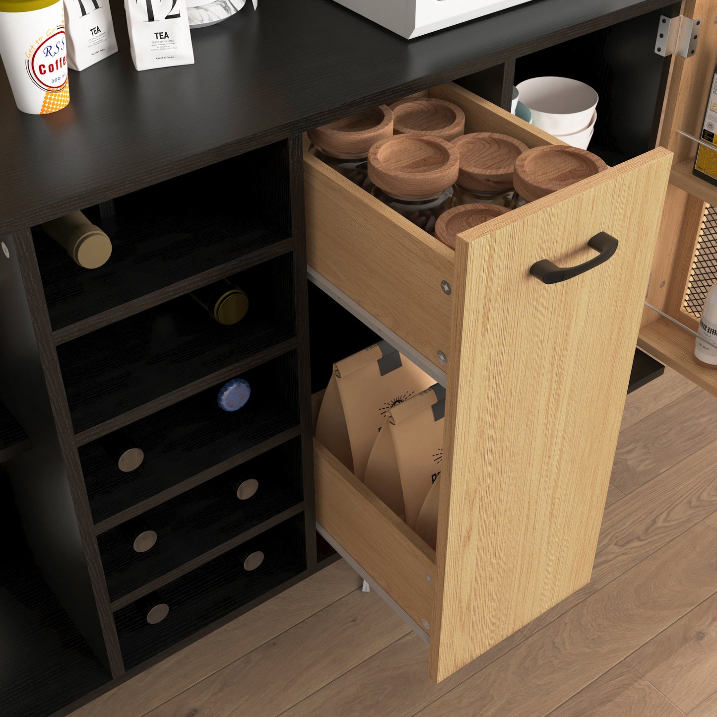 59Inch Farmhouse Buffet Cabinet With Power Outlet Wine Rack