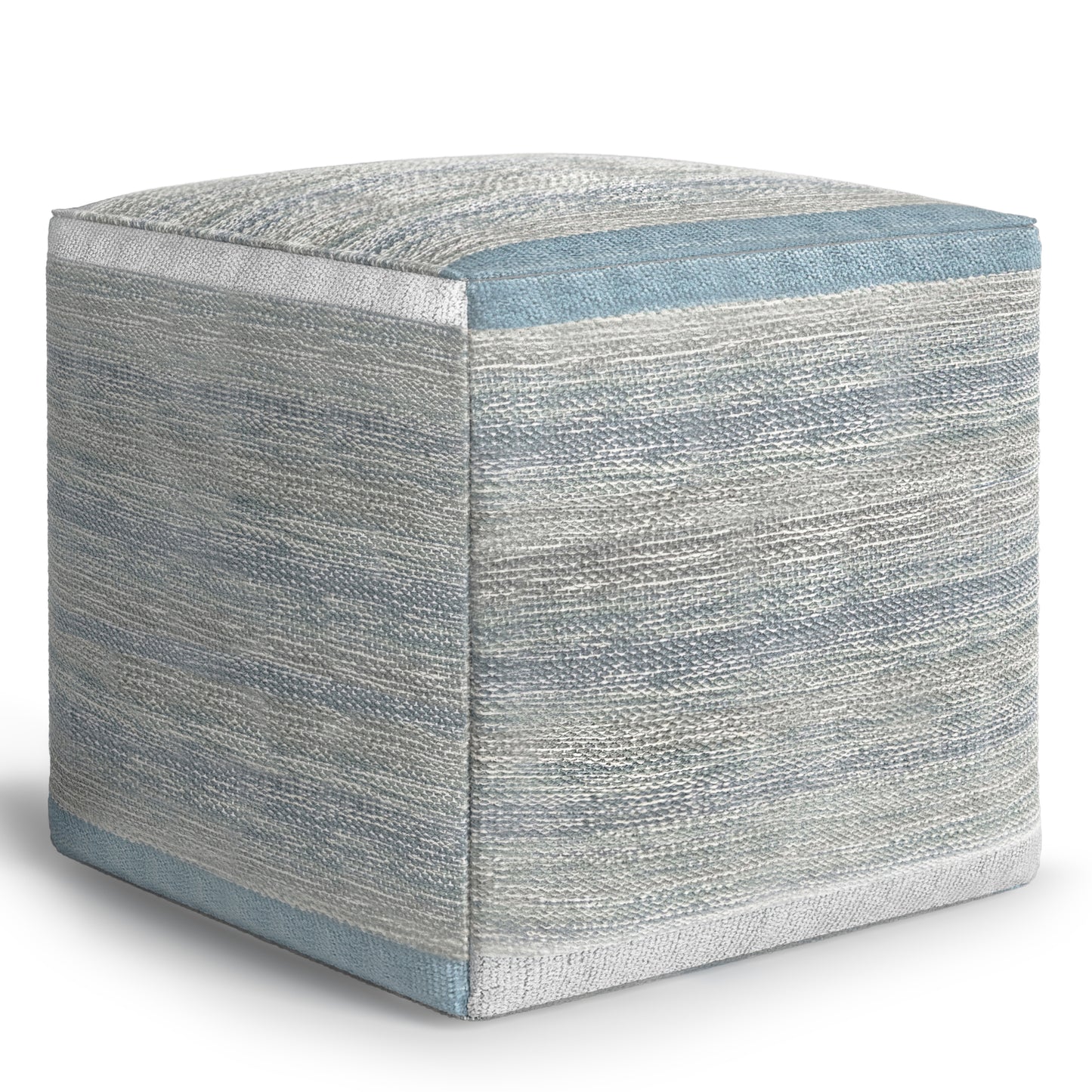 Cube Pouf, 16-Inch, Cotton, Polystyrene Bead-Filled, Dense Support, Assembled, Blue Melange