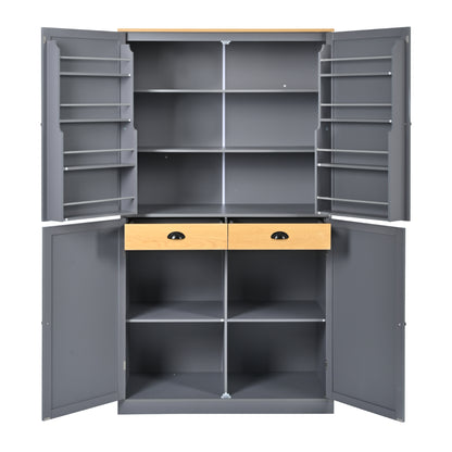 40.2"x20"x71.3" Modern High Kitchen Pantry - Spacious Storage Cabinet with Adjustable Shelves & Drawers in Gray