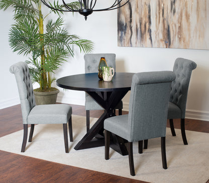 Round Cross Buck Table 4 Chairs 5 Piece Set Black Finish