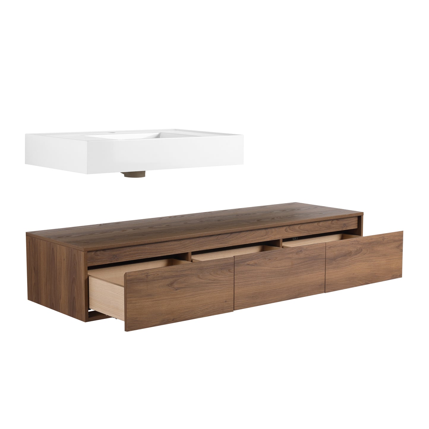 Contemporary 60-Inch Wall-Mounted Bathroom Vanity with Resin Sink and Soft-Close Drawers