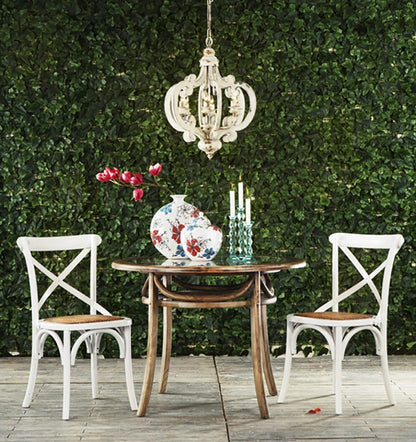 French Country 6-Light Wood Chandelier with Adjustable Chain, Bulbs Not Included, Whitewashed Beige