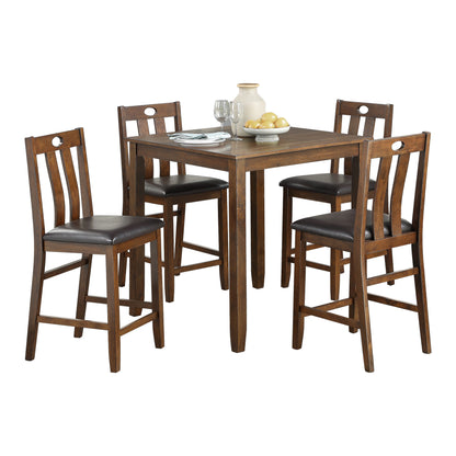 Counter Height Set 36In Table Padded 4 Chairs Brown Finish