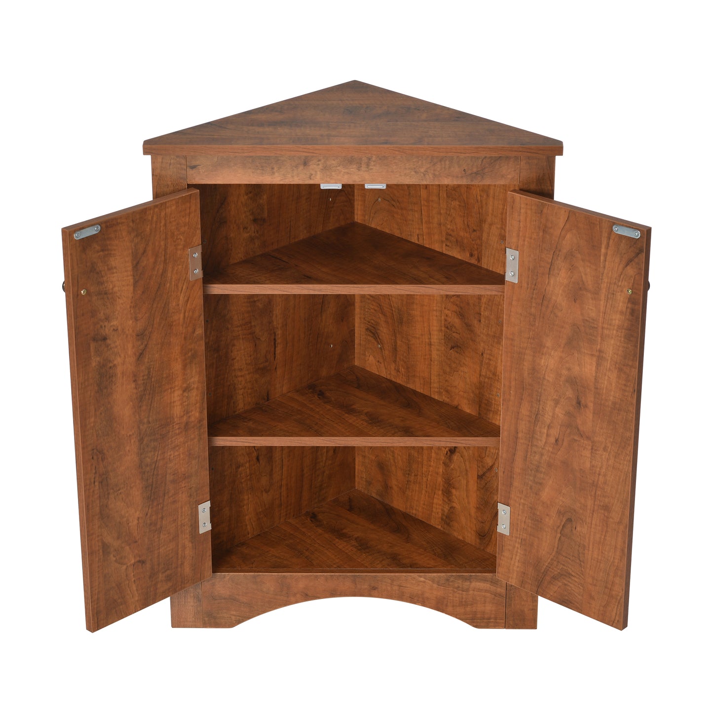Brown Modern Triangle Corner Storage Cabinet with Adjustable Shelving for Home and Kitchen