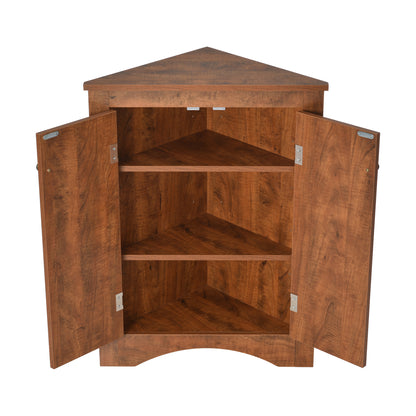 Brown Modern Triangle Corner Storage Cabinet with Adjustable Shelving for Home and Kitchen