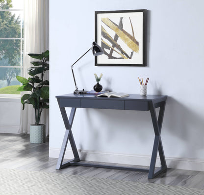 Modern Charcoal Console Table with X-Shape Base and Storage Drawer