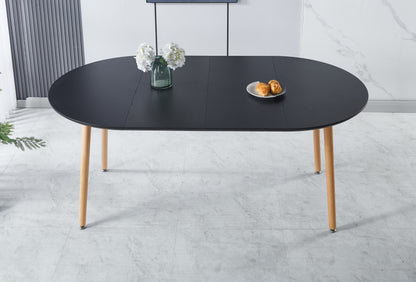 Extensible dining/office/coffee table with MDF top and metal legs, 100/140/180 x 100 x 75 cm black