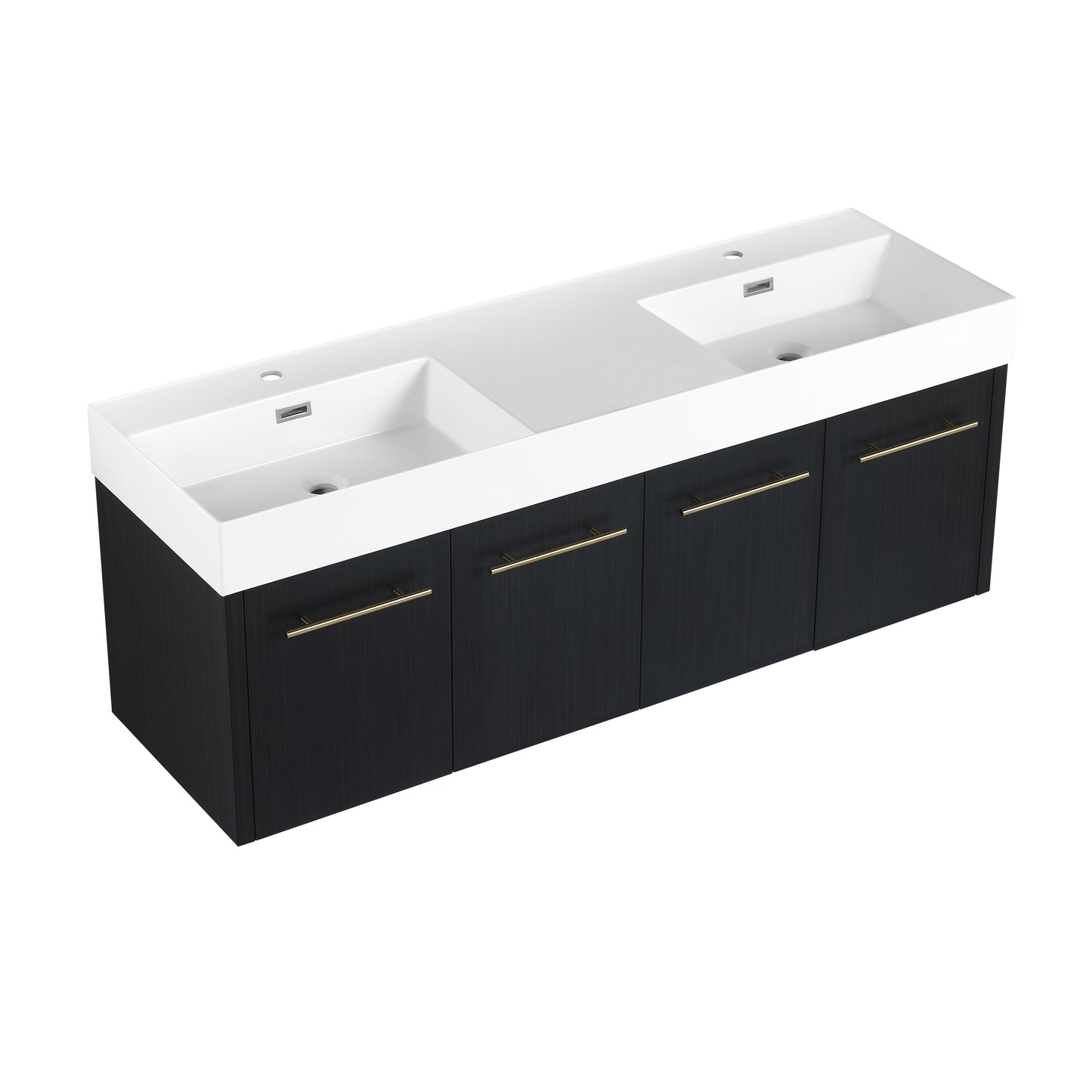 60-Inch Modern Wall-Mounted Bathroom Vanity with Double Resin Sink and Ample Storage