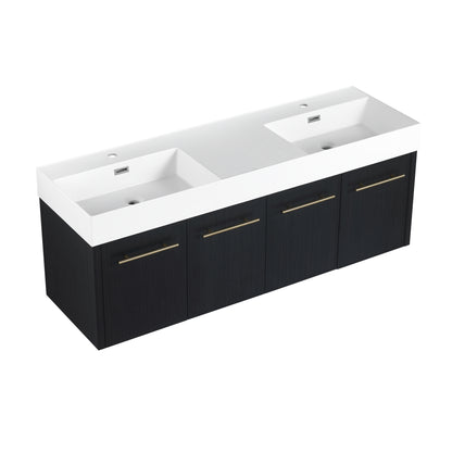 60-Inch Modern Wall-Mounted Bathroom Vanity with Double Resin Sink and Ample Storage